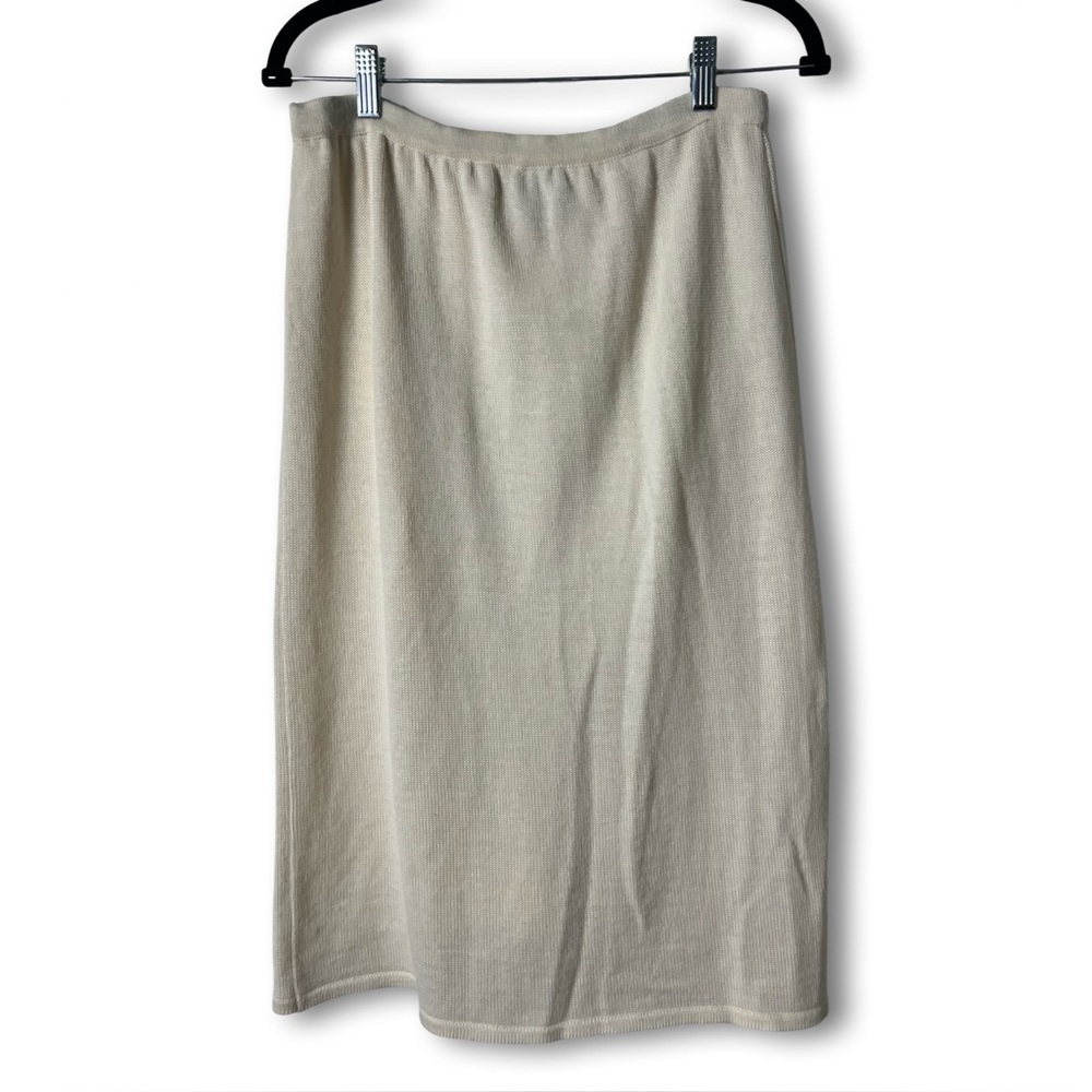 Oleg Cassini - Vintage Women’s Wool Blend Knit Pencil Midi Skirt Cream 80s Sz. S